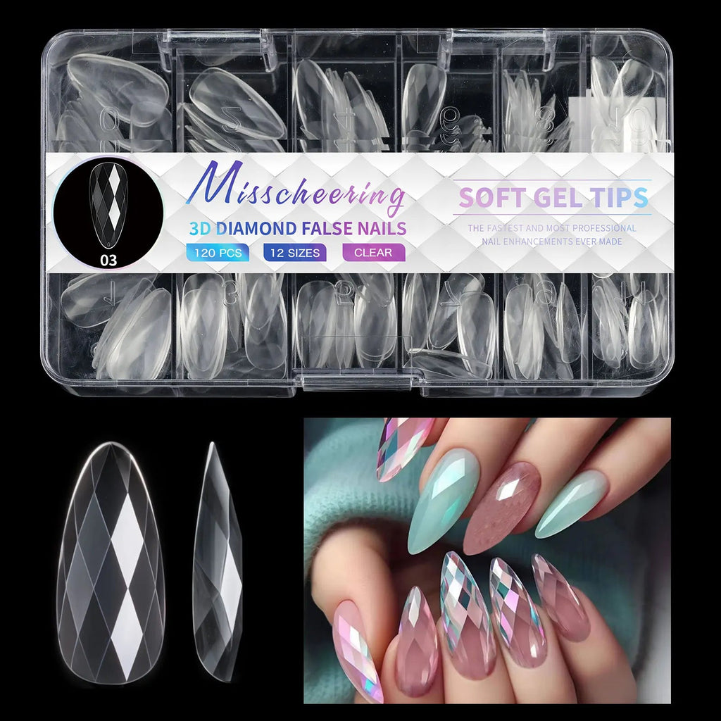 120/140Pcs 3D Diamond Almond Ballet Coffin False Nails Clear Press On Nails For Acrylic Gel Reusable Fake Tips DIY Nail Supplies - Hands of Hope