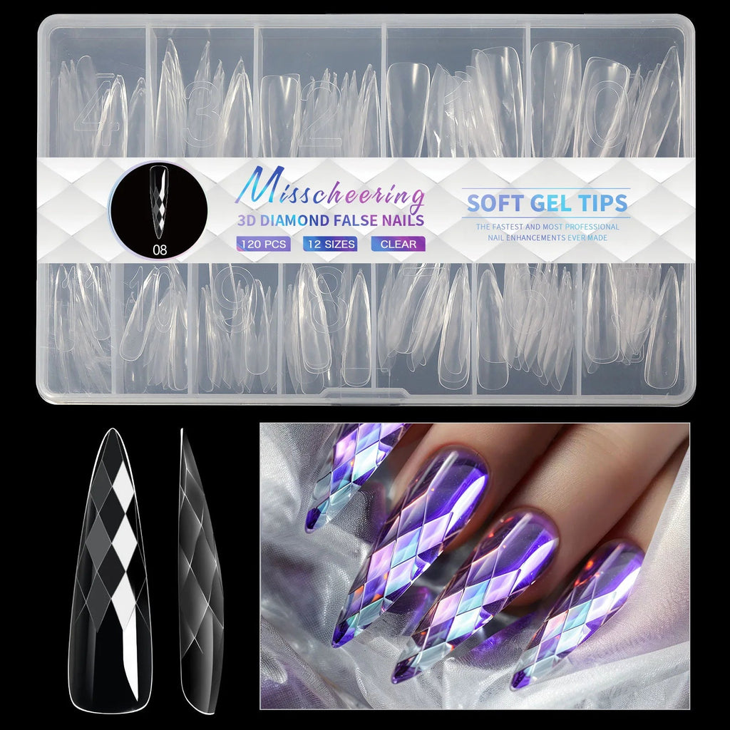 120/140Pcs 3D Diamond Almond Ballet Coffin False Nails Clear Press On Nails For Acrylic Gel Reusable Fake Tips DIY Nail Supplies - Hands of Hope