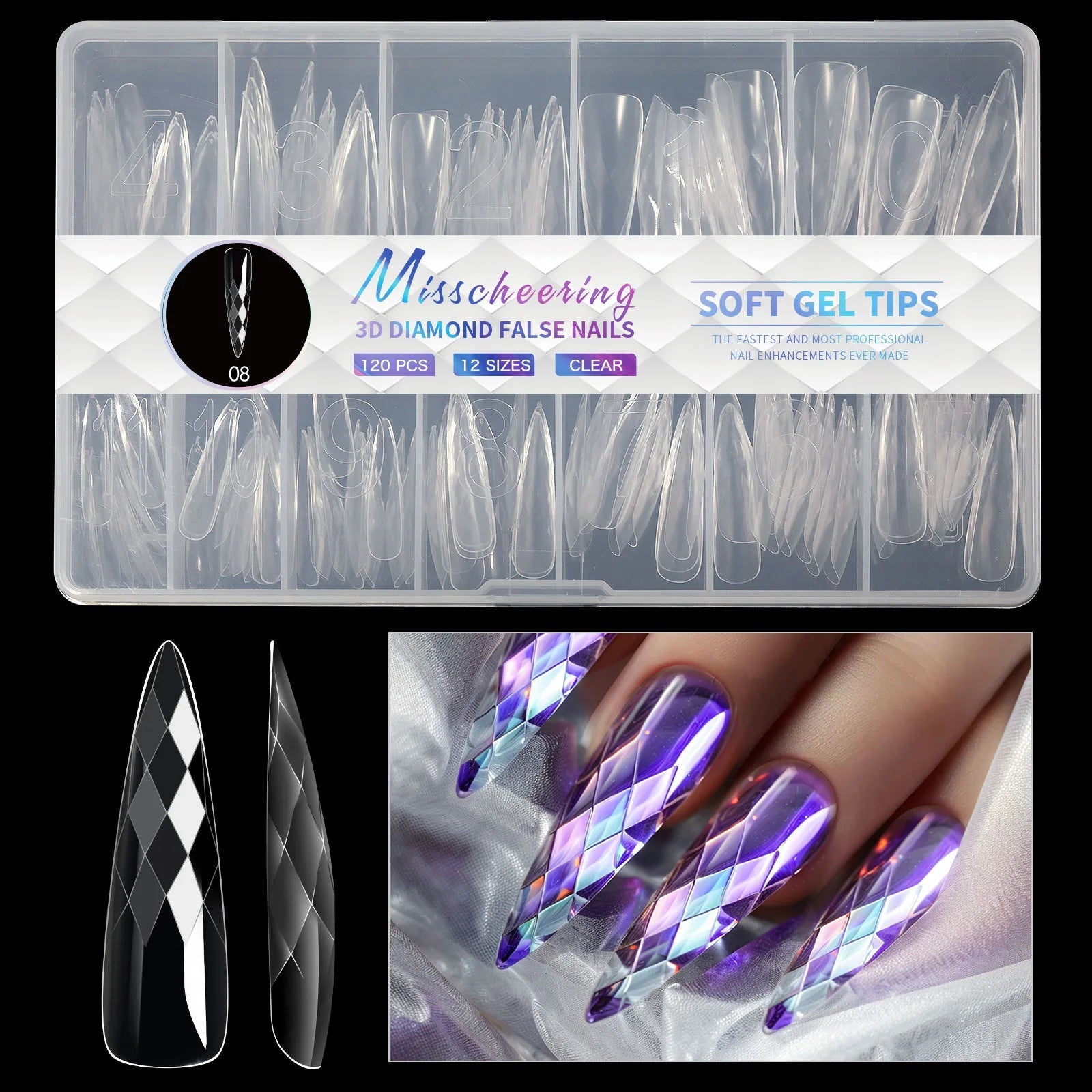 120/140Pcs 3D Diamond Almond Ballet Coffin False Nails Clear Press On Nails For Acrylic Gel Reusable Fake Tips DIY Nail Supplies - Hands of Hope