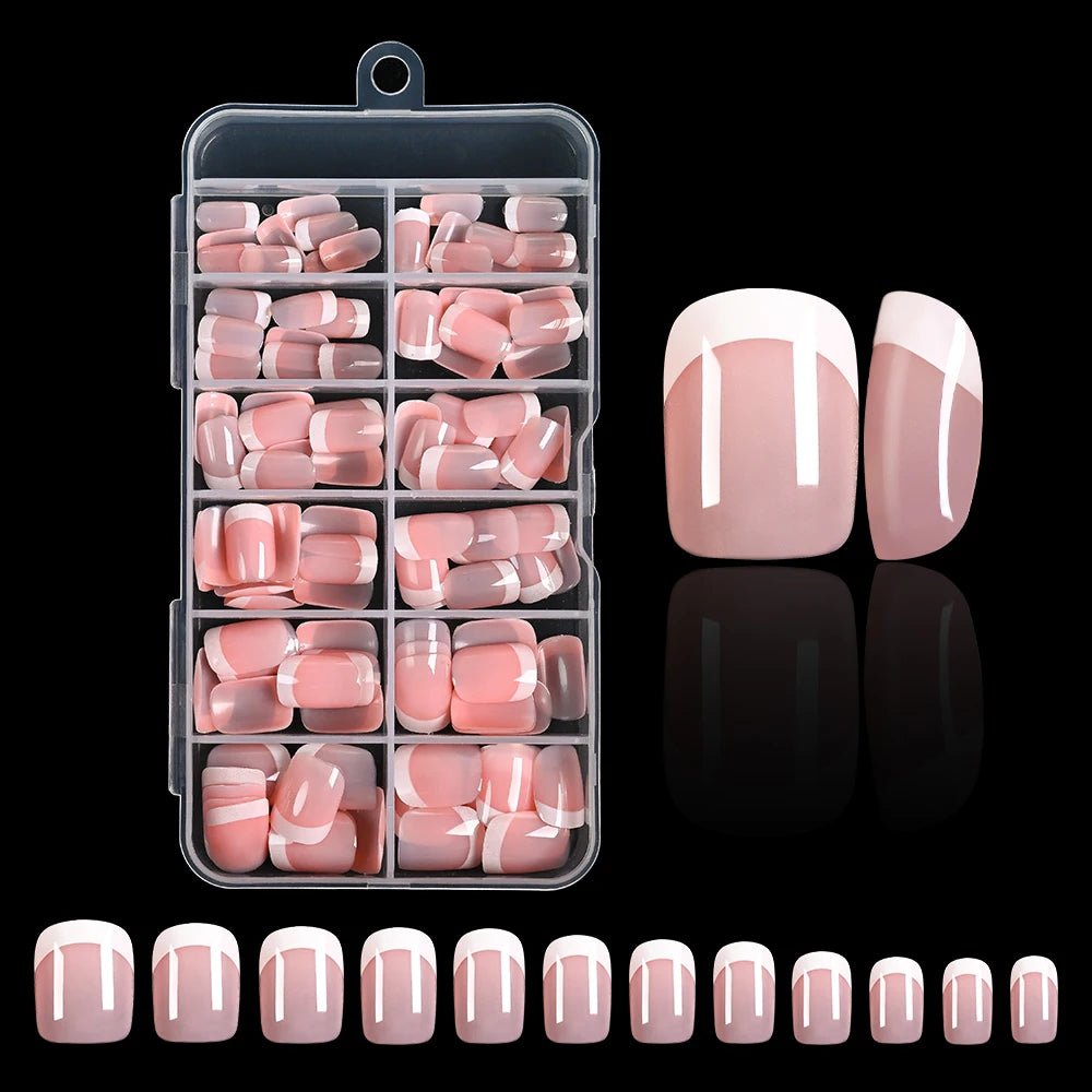 120Pcs Pink French Short Square Fake Nails 12 - Sizes Full Cover Press On Nails Wearable Detachable Finished False Fingertips *TD - Hands of Hope