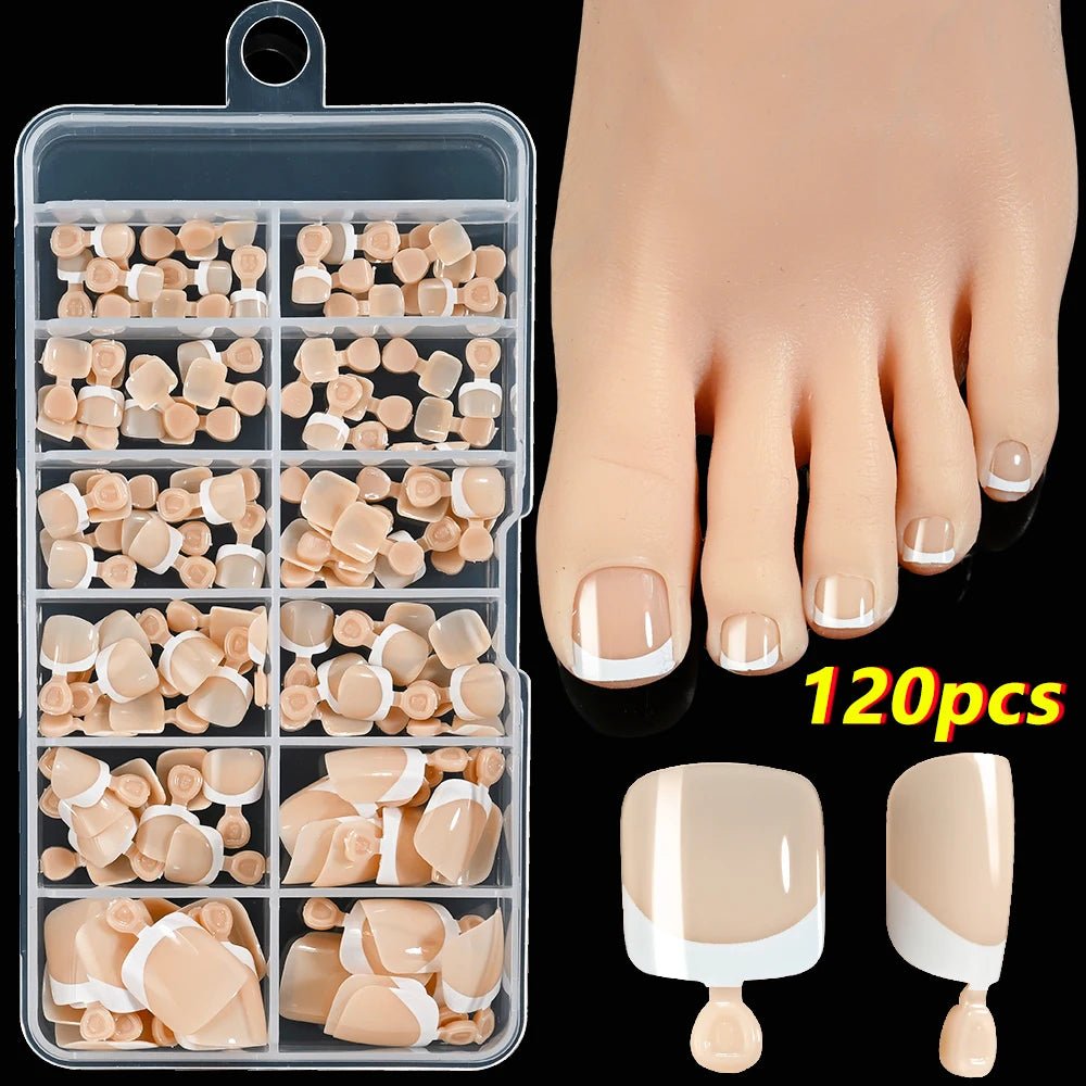 120Pcs Pink French Short Square Fake Nails 12 - Sizes Full Cover Press On Nails Wearable Detachable Finished False Fingertips *TD - Hands of Hope