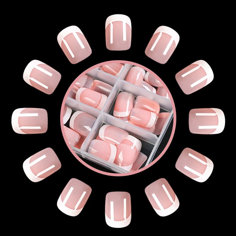 120Pcs Pink French Short Square Fake Nails 12 - Sizes Full Cover Press On Nails Wearable Detachable Finished False Fingertips *TD - Hands of Hope