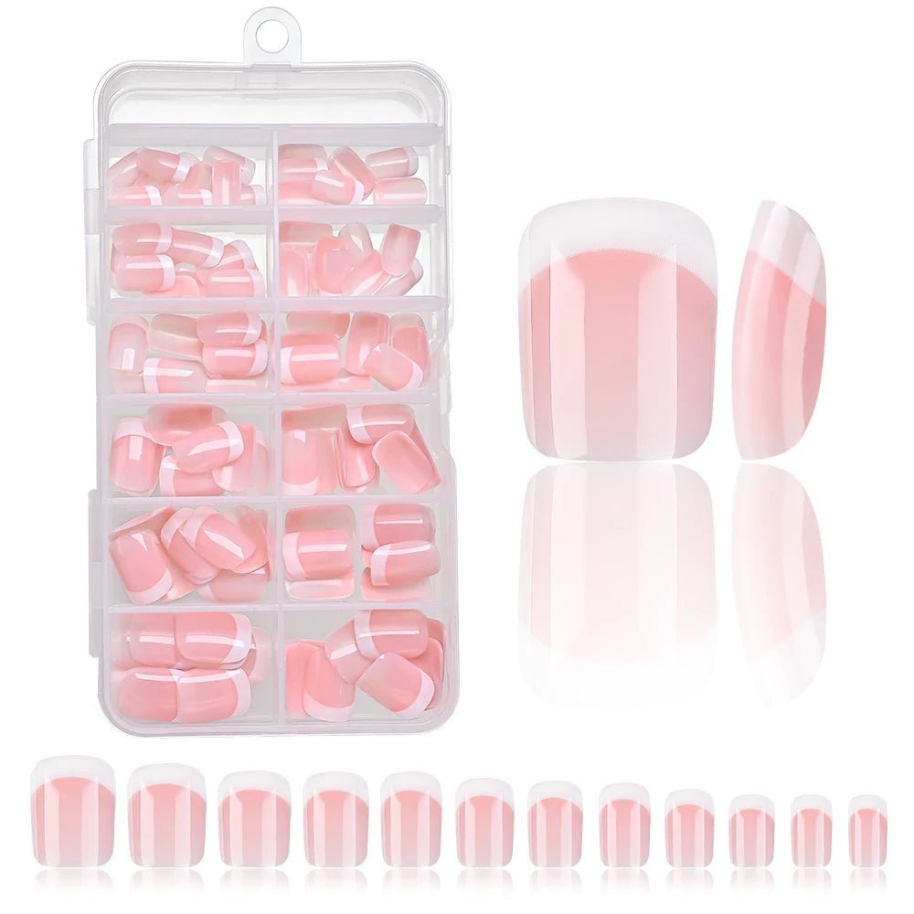120Pcs Pink French Short Square Fake Nails 12 - Sizes Full Cover Press On Nails Wearable Detachable Finished False Fingertips *TD - Hands of Hope