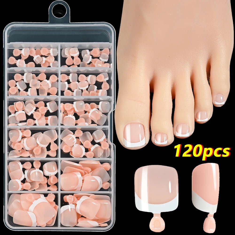 120Pcs Pink French Short Square Fake Nails 12 - Sizes Full Cover Press On Nails Wearable Detachable Finished False Fingertips *TD - Hands of Hope