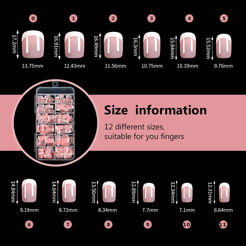 120Pcs Pink French Short Square Fake Nails 12 - Sizes Full Cover Press On Nails Wearable Detachable Finished False Fingertips *TD - Hands of Hope