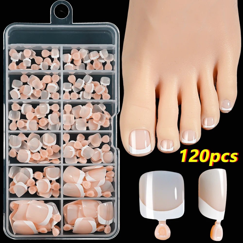 120Pcs Pink French Short Square Fake Nails 12 - Sizes Full Cover Press On Nails Wearable Detachable Finished False Fingertips *TD - Hands of Hope