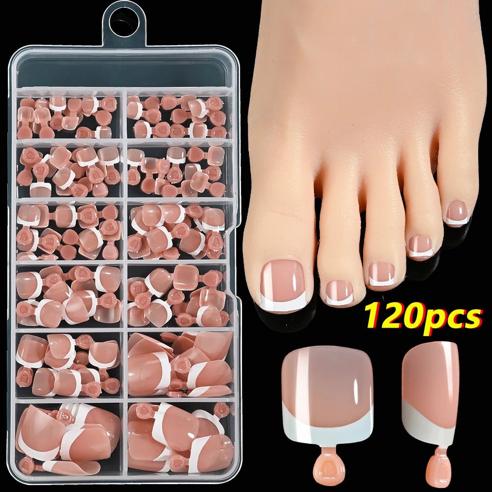 120Pcs Pink French Short Square Fake Nails 12 - Sizes Full Cover Press On Nails Wearable Detachable Finished False Fingertips *TD - Hands of Hope