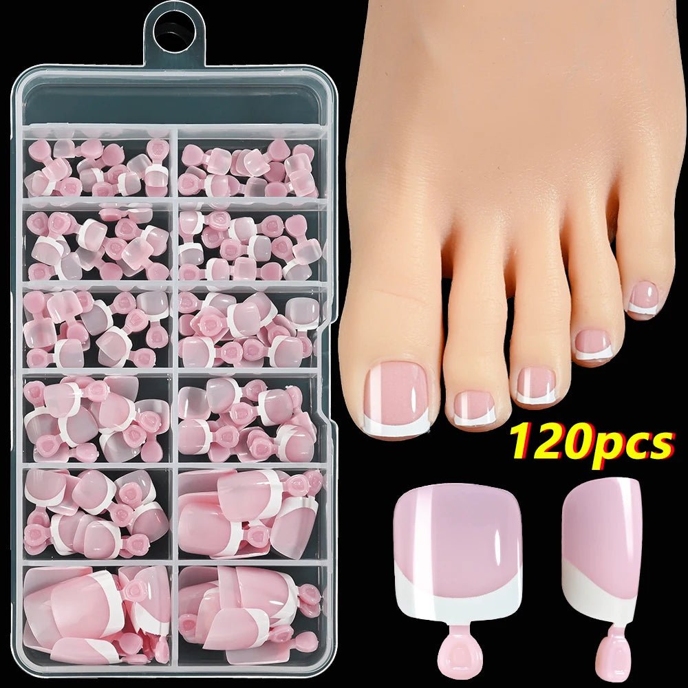 120Pcs Pink French Short Square Fake Nails 12 - Sizes Full Cover Press On Nails Wearable Detachable Finished False Fingertips *TD - Hands of Hope