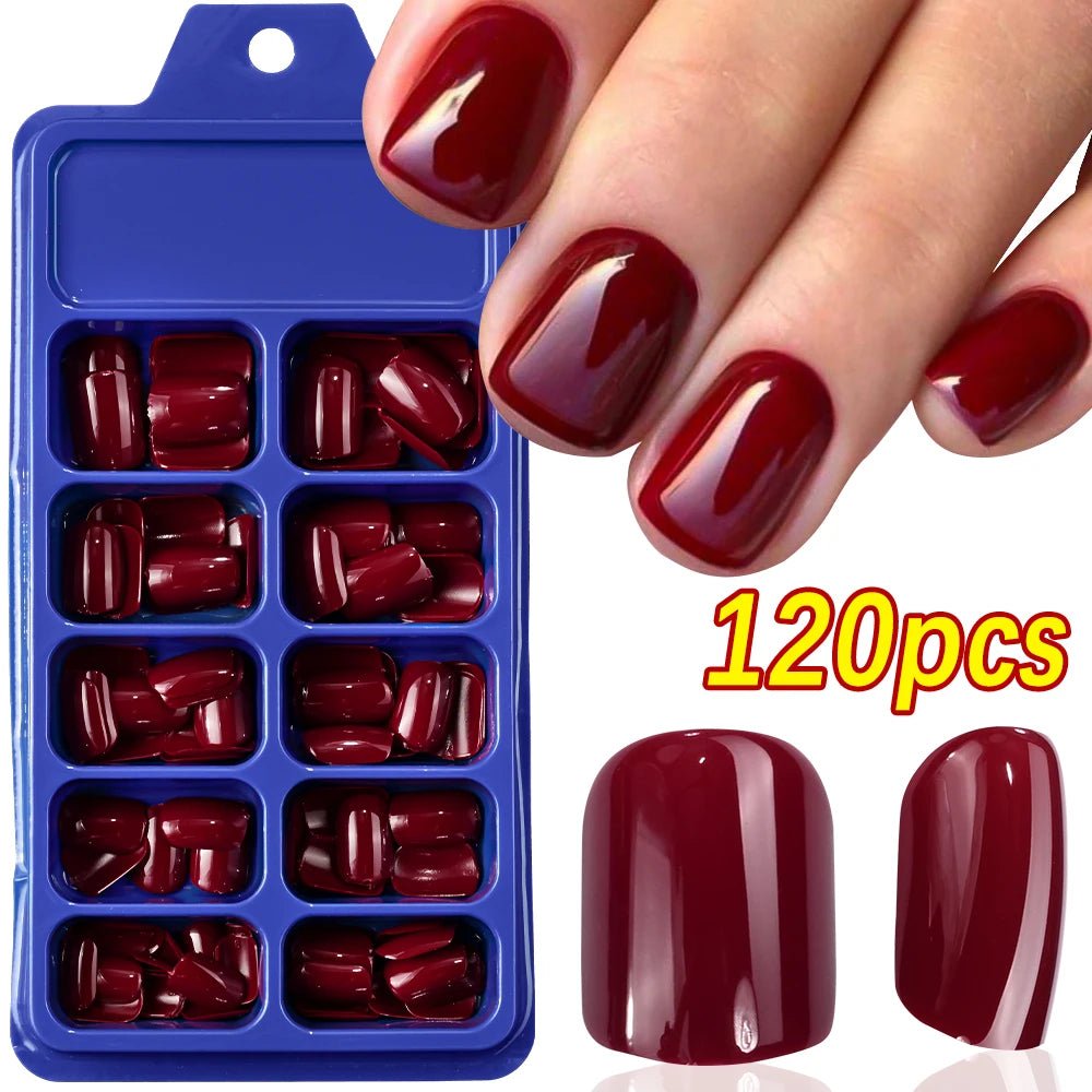 120Pcs Red Short Square Fake Nails Summer Glossy Full Cover Press on Nailtip Acrylic False Fingertip for Women Mother's Day Gift - Hands of Hope