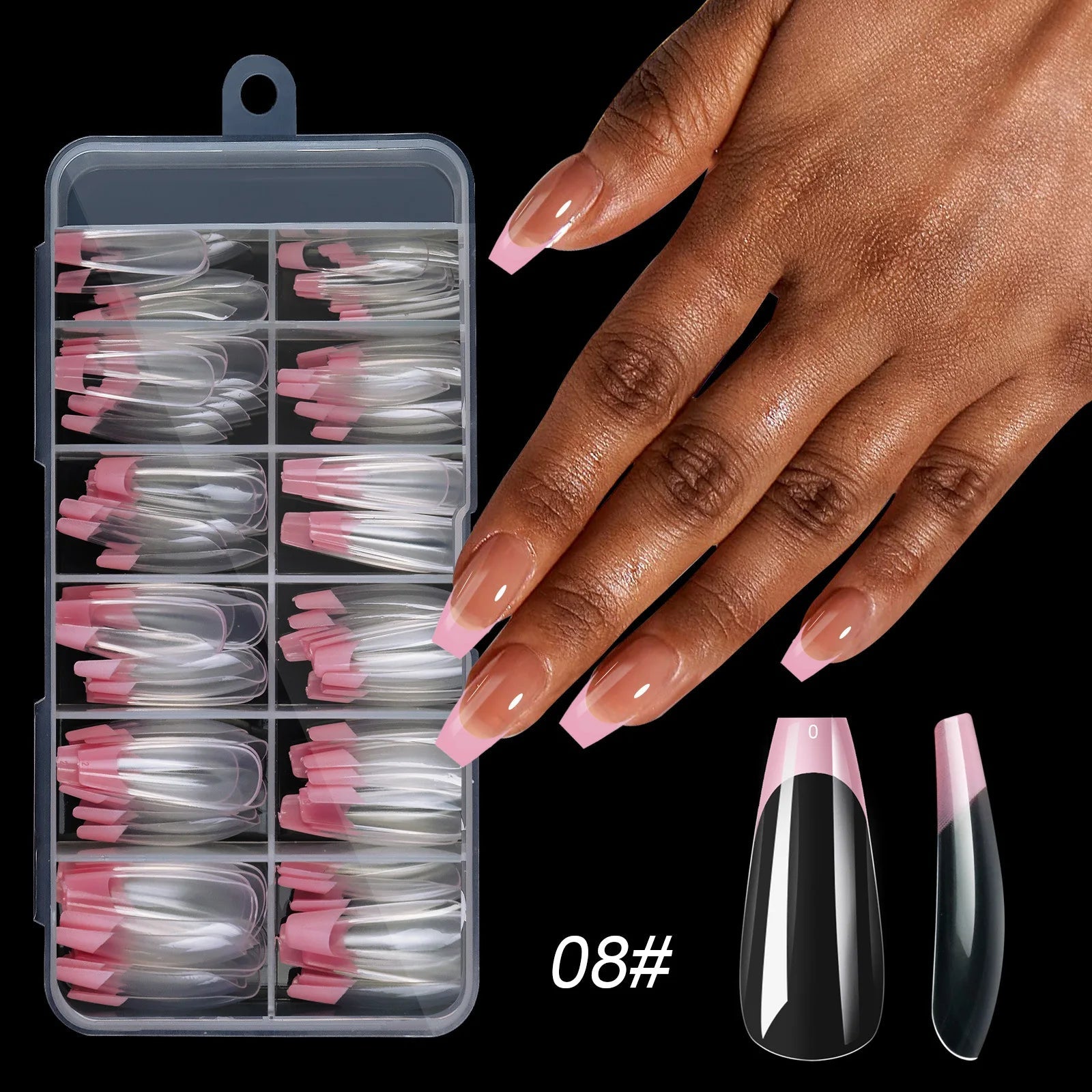 120pcs/box Acrylic French False Nails Medium Length Square Armor Full Cover Nail Tips Can Be Removable Mixed Size Press On Nails - Hands of Hope