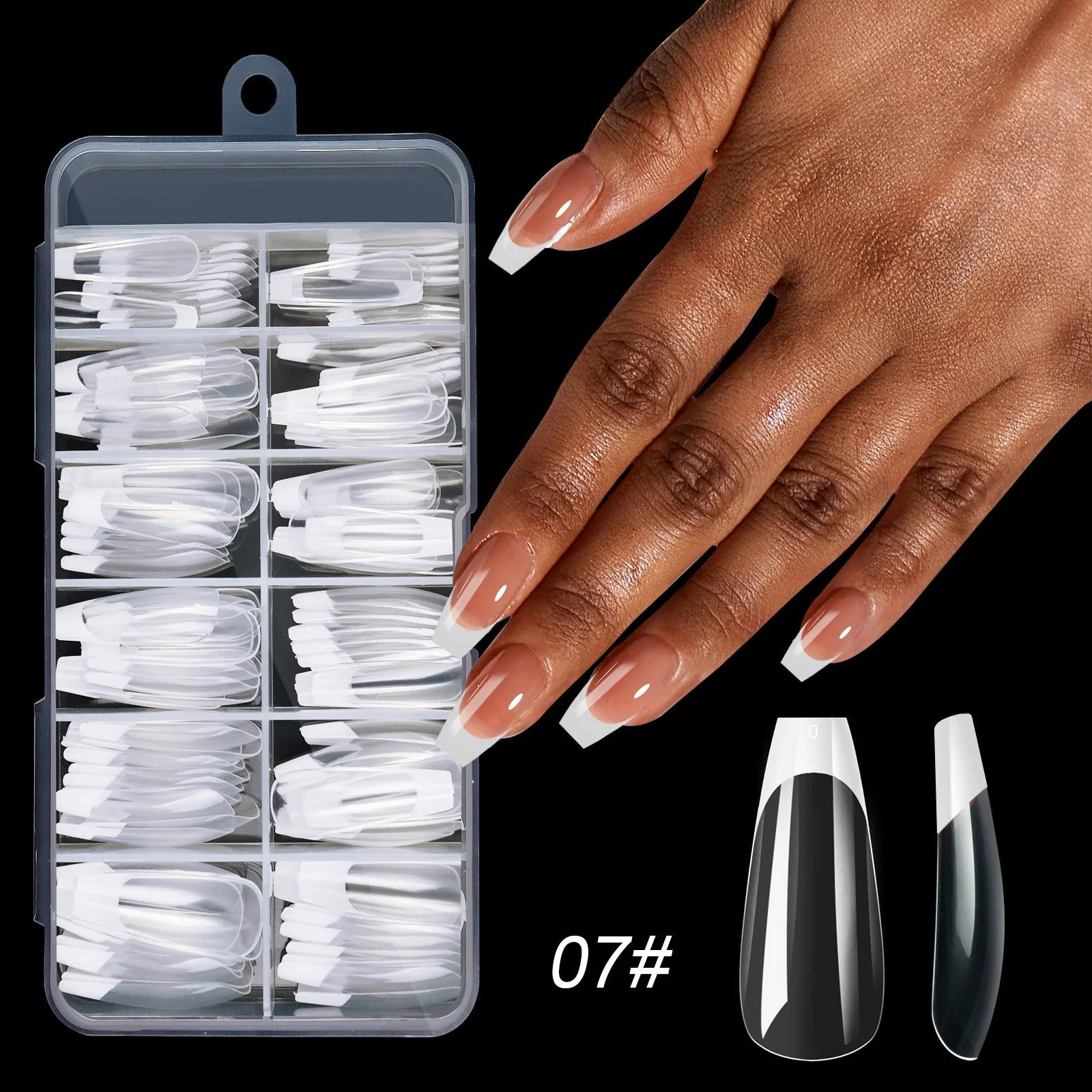 120pcs/box Acrylic French False Nails Medium Length Square Armor Full Cover Nail Tips Can Be Removable Mixed Size Press On Nails - Hands of Hope
