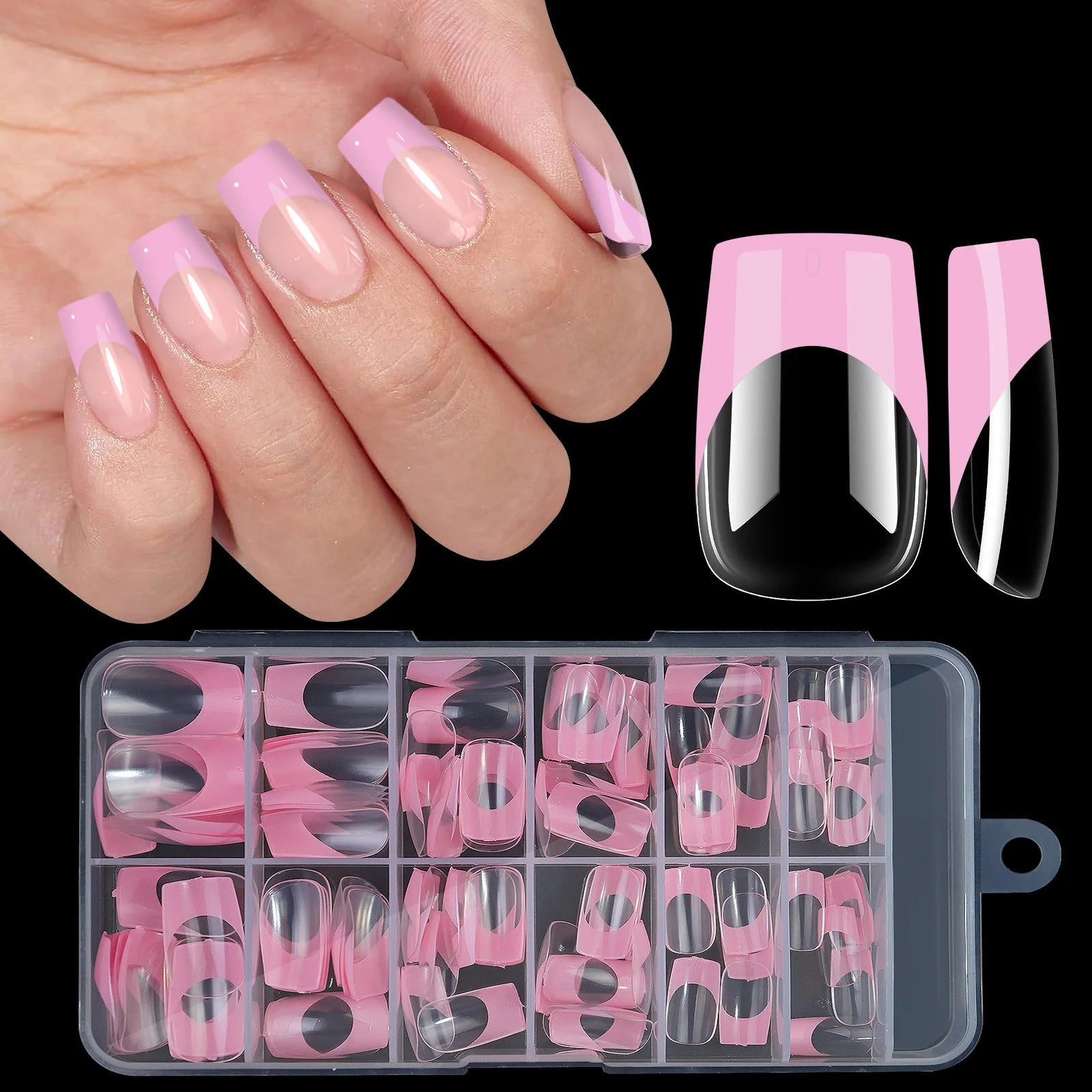 120pcs/box Acrylic French False Nails Medium Length Square Armor Full Cover Nail Tips Can Be Removable Mixed Size Press On Nails - Hands of Hope