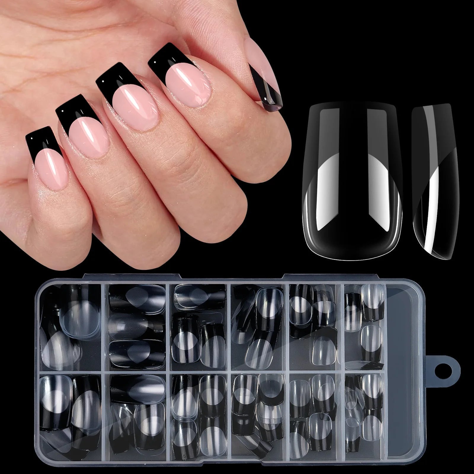 120pcs/box Acrylic French False Nails Medium Length Square Armor Full Cover Nail Tips Can Be Removable Mixed Size Press On Nails - Hands of Hope