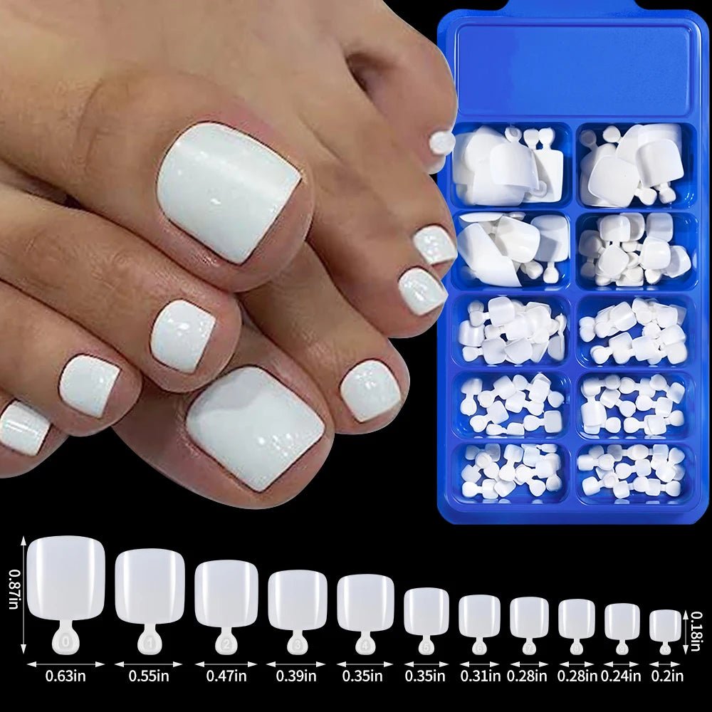 144pcs Short Square False Toe Nails Lake Blue/White/Red/Nude Press on Toenails Glossy Full Cover Toe Nails 100/120pcs Artificial - Hands of Hope