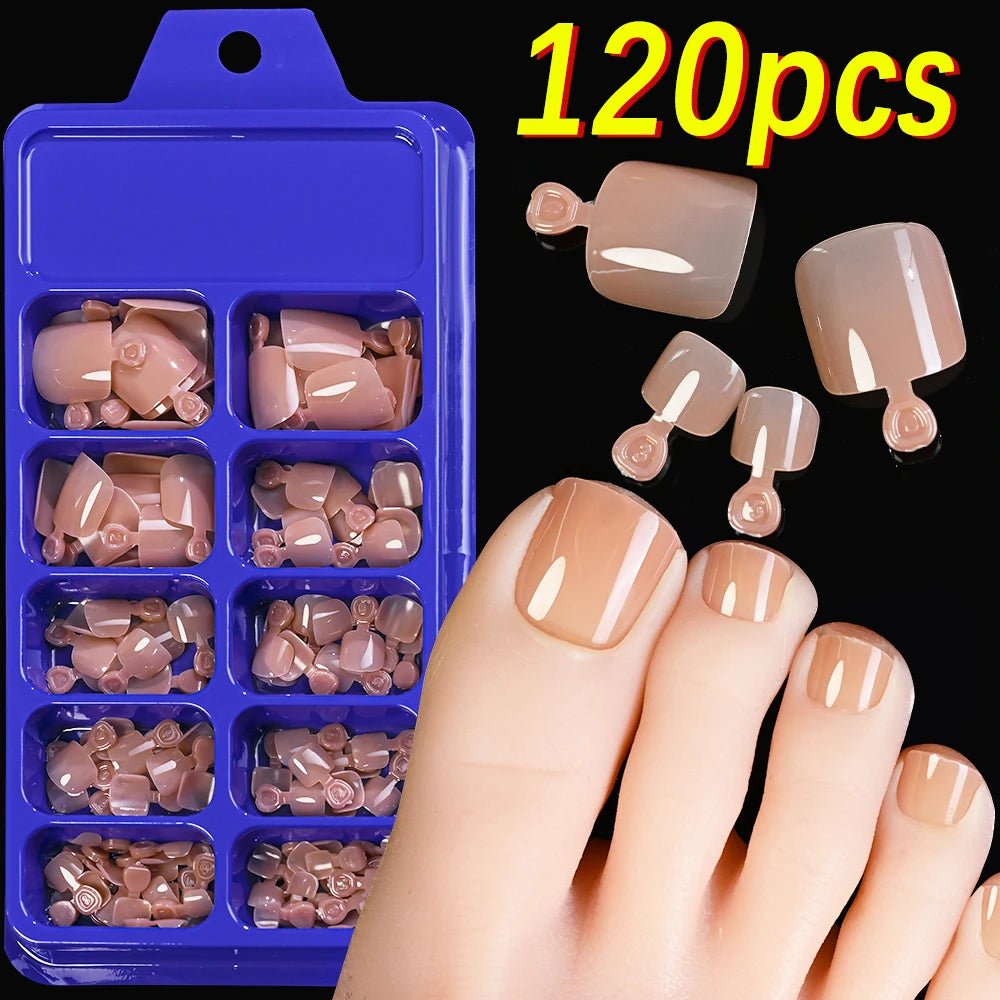 144pcs Short Square False Toe Nails Lake Blue/White/Red/Nude Press on Toenails Glossy Full Cover Toe Nails 100/120pcs Artificial - Hands of Hope