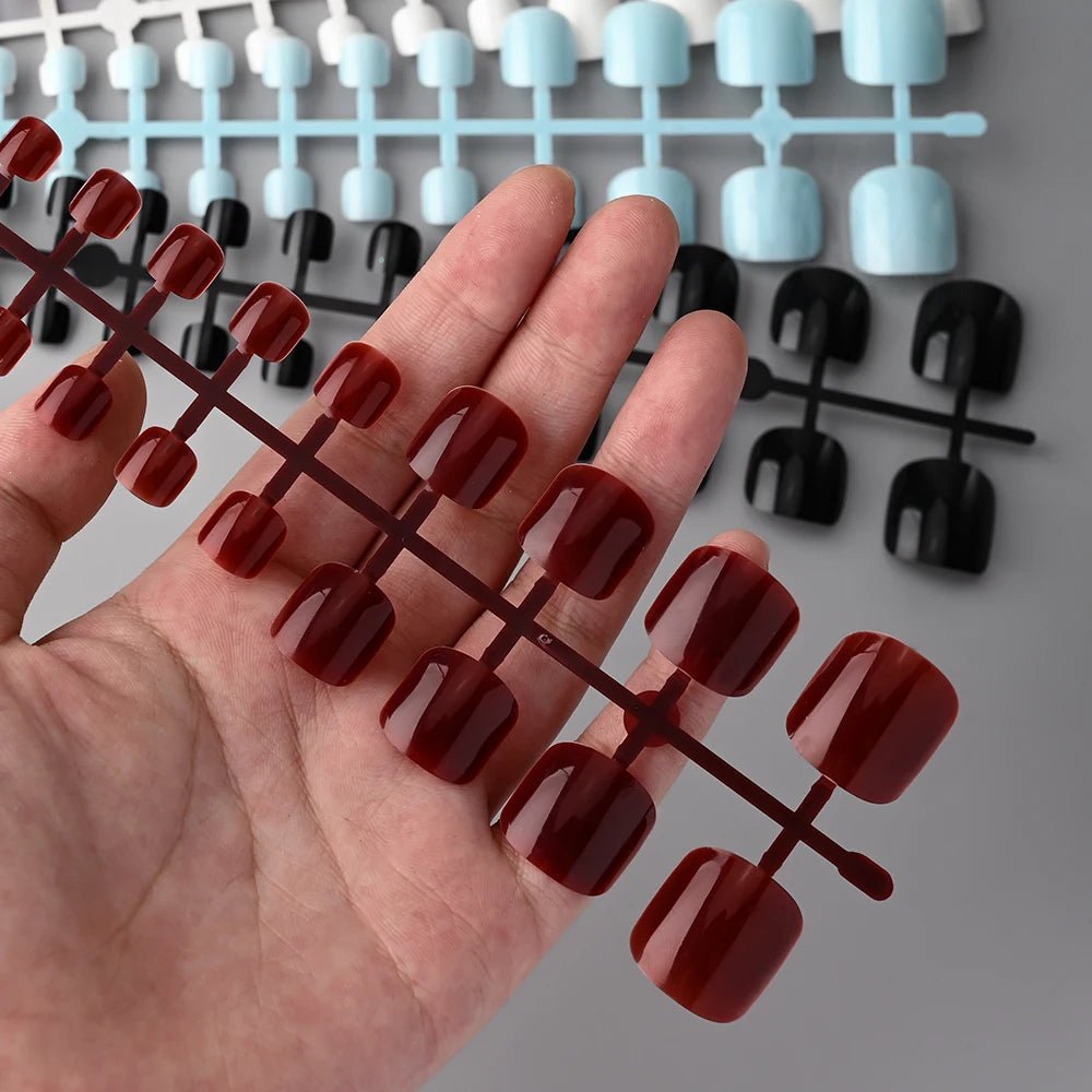 144pcs Short Square False Toe Nails Lake Blue/White/Red/Nude Press on Toenails Glossy Full Cover Toe Nails 100/120pcs Artificial - Hands of Hope