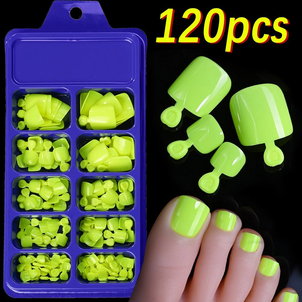 144pcs Short Square False Toe Nails Lake Blue/White/Red/Nude Press on Toenails Glossy Full Cover Toe Nails 100/120pcs Artificial - Hands of Hope
