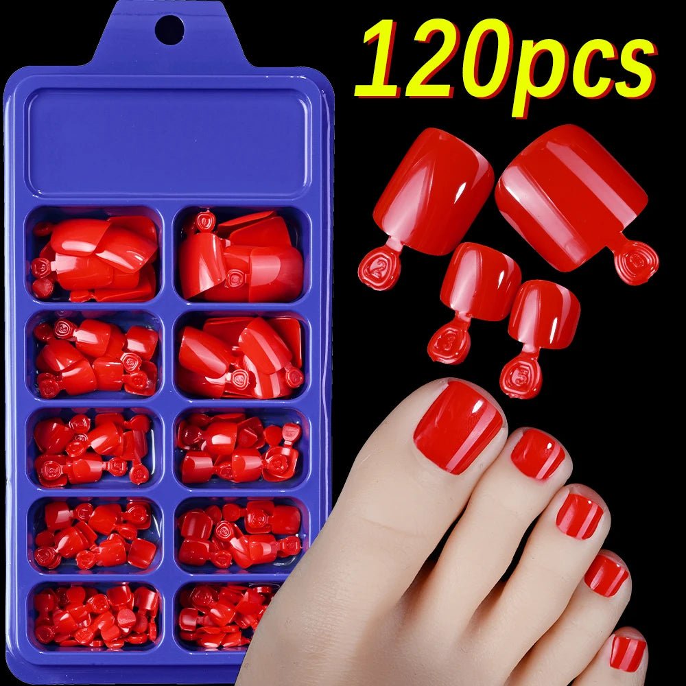 144pcs Short Square False Toe Nails Lake Blue/White/Red/Nude Press on Toenails Glossy Full Cover Toe Nails 100/120pcs Artificial - Hands of Hope