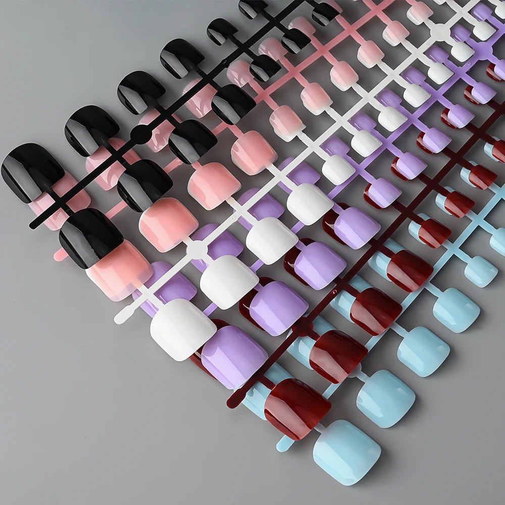 144pcs Short Square False Toe Nails Lake Blue/White/Red/Nude Press on Toenails Glossy Full Cover Toe Nails 100/120pcs Artificial - Hands of Hope