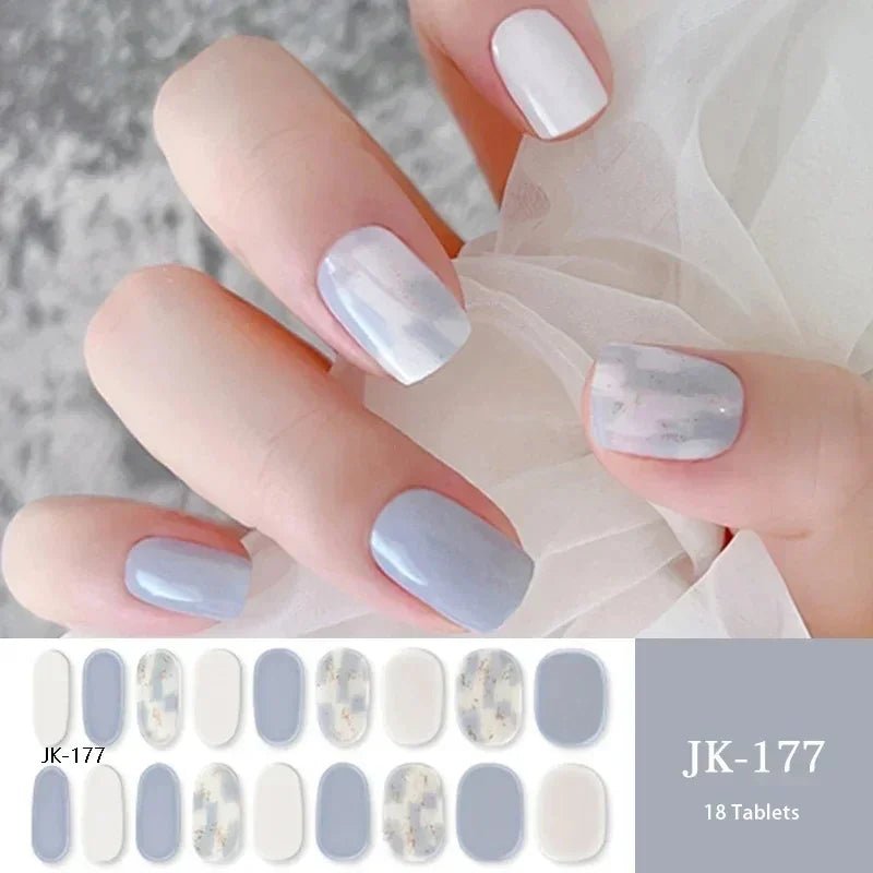 16/18/20Tips Semi - Cured Gel Nail Strips Adhesive Full Cover Stickers for Nails UV Lamp Need Press On Nails Fashion Manicure - Hands of Hope