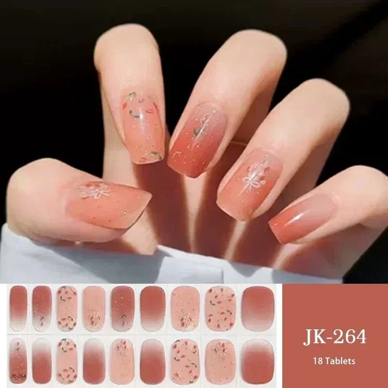 16/18/20Tips Semi - Cured Gel Nail Strips Adhesive Full Cover Stickers for Nails UV Lamp Need Press On Nails Fashion Manicure - Hands of Hope