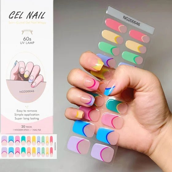 16/18/20Tips Semi - Cured Gel Nail Strips Adhesive Full Cover Stickers for Nails UV Lamp Need Press On Nails Fashion Manicure - Hands of Hope