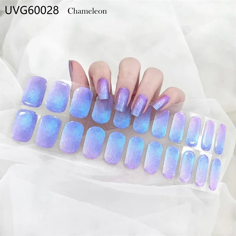 16/18/20Tips Semi - Cured Gel Nail Strips Adhesive Full Cover Stickers for Nails UV Lamp Need Press On Nails Fashion Manicure - Hands of Hope
