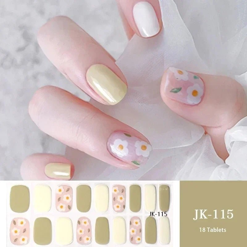 16/18/20Tips Semi - Cured Gel Nail Strips Adhesive Full Cover Stickers for Nails UV Lamp Need Press On Nails Fashion Manicure - Hands of Hope