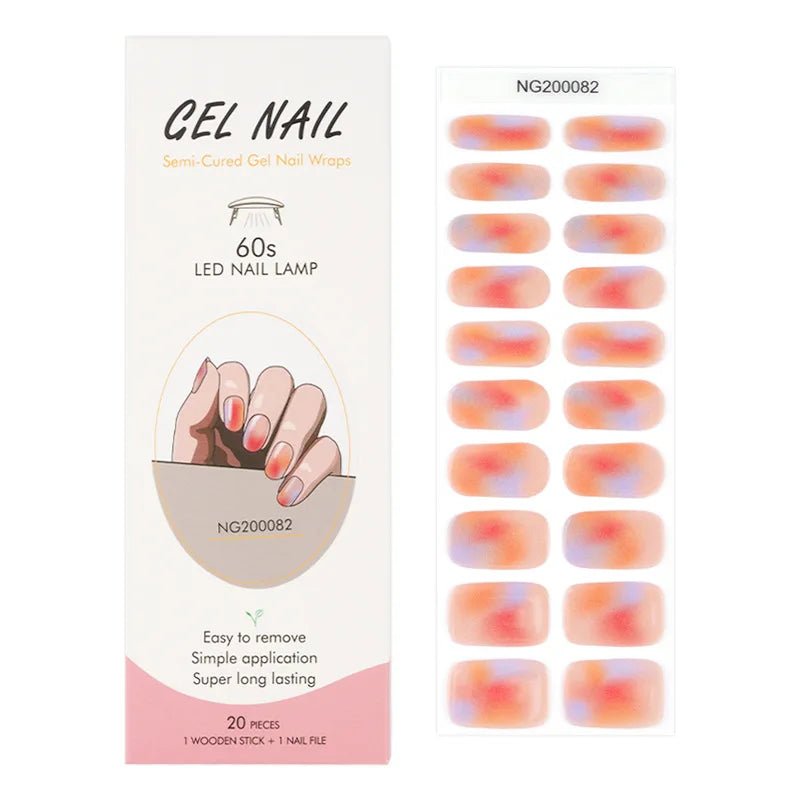 16/18/20Tips Semi - Cured Gel Nail Strips Adhesive Full Cover Stickers for Nails UV Lamp Need Press On Nails Fashion Manicure - Hands of Hope