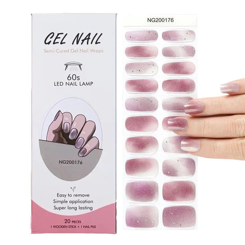 16/18/20Tips Semi - Cured Gel Nail Strips Adhesive Full Cover Stickers for Nails UV Lamp Need Press On Nails Fashion Manicure - Hands of Hope