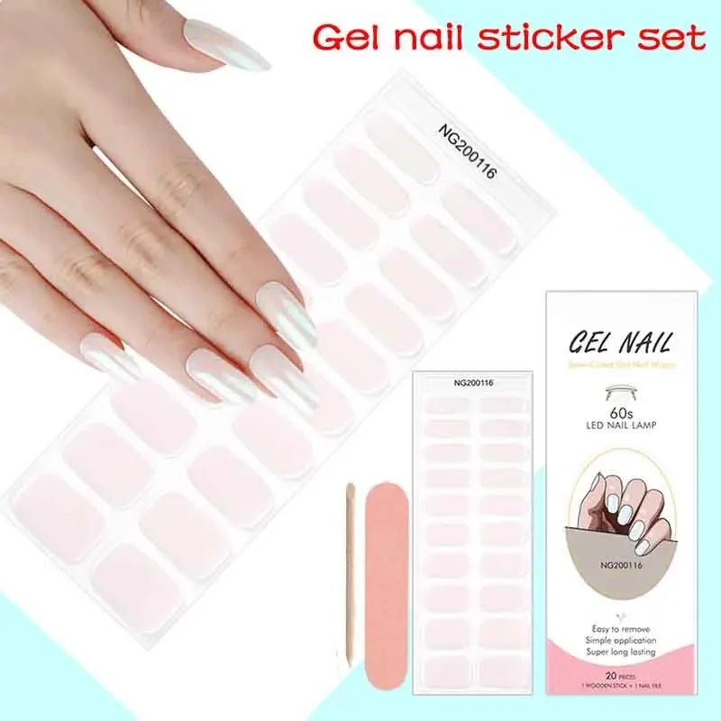 16/18/20Tips Semi - Cured Gel Nail Strips Adhesive Full Cover Stickers for Nails UV Lamp Need Press On Nails Fashion Manicure - Hands of Hope