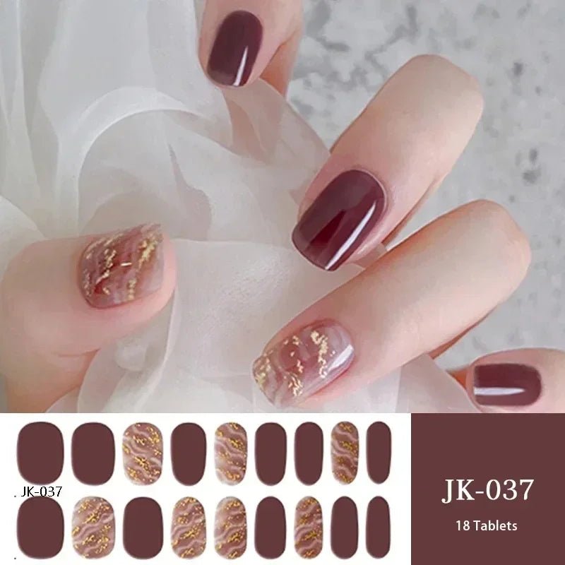 16/18/20Tips Semi - Cured Gel Nail Strips Adhesive Full Cover Stickers for Nails UV Lamp Need Press On Nails Fashion Manicure - Hands of Hope