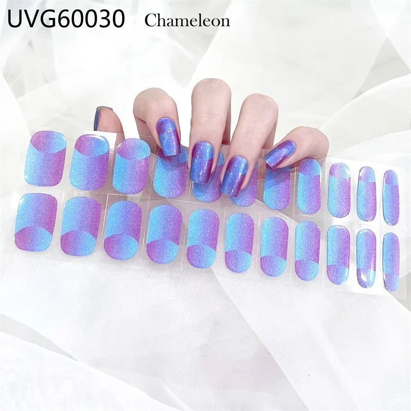 16/18/20Tips Semi - Cured Gel Nail Strips Adhesive Full Cover Stickers for Nails UV Lamp Need Press On Nails Fashion Manicure - Hands of Hope