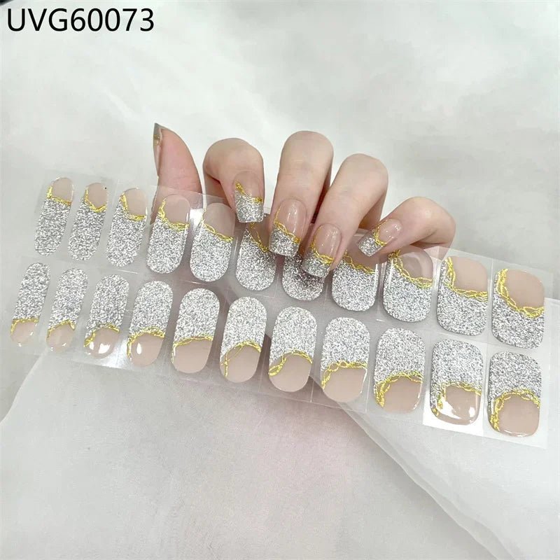 16/18/20Tips Semi - Cured Gel Nail Strips Adhesive Full Cover Stickers for Nails UV Lamp Need Press On Nails Fashion Manicure - Hands of Hope