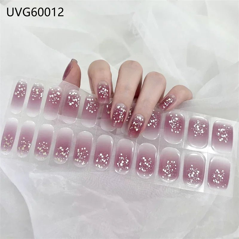 16/18/20Tips Semi - Cured Gel Nail Strips Adhesive Full Cover Stickers for Nails UV Lamp Need Press On Nails Fashion Manicure - Hands of Hope