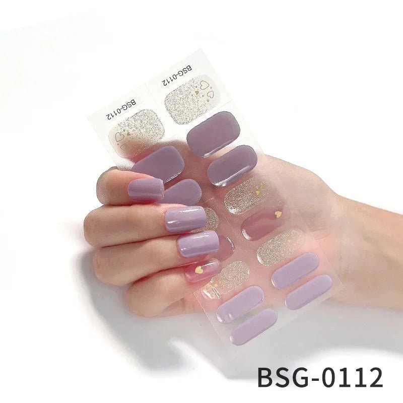 16/18/20Tips Semi - Cured Gel Nail Strips Adhesive Full Cover Stickers for Nails UV Lamp Need Press On Nails Fashion Manicure - Hands of Hope