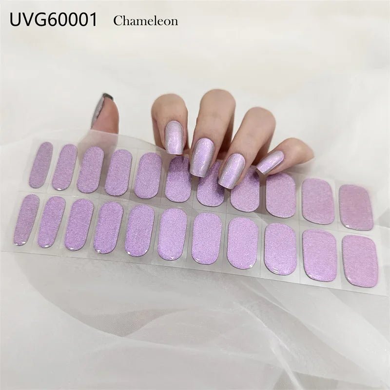 16/18/20Tips Semi - Cured Gel Nail Strips Adhesive Full Cover Stickers for Nails UV Lamp Need Press On Nails Fashion Manicure - Hands of Hope