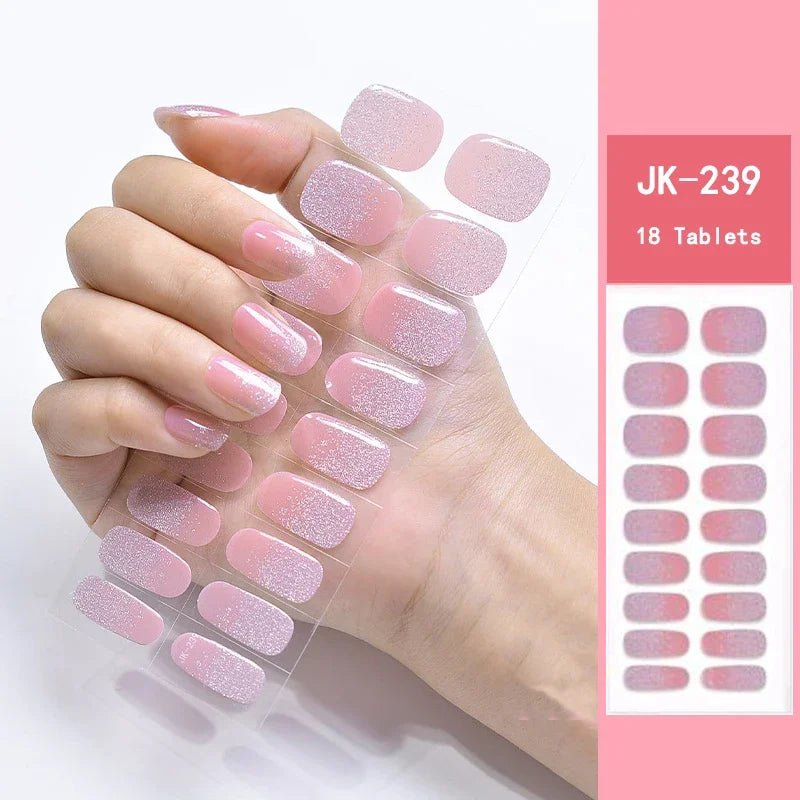 16/18/20Tips Semi - Cured Gel Nail Strips Adhesive Full Cover Stickers for Nails UV Lamp Need Press On Nails Fashion Manicure - Hands of Hope