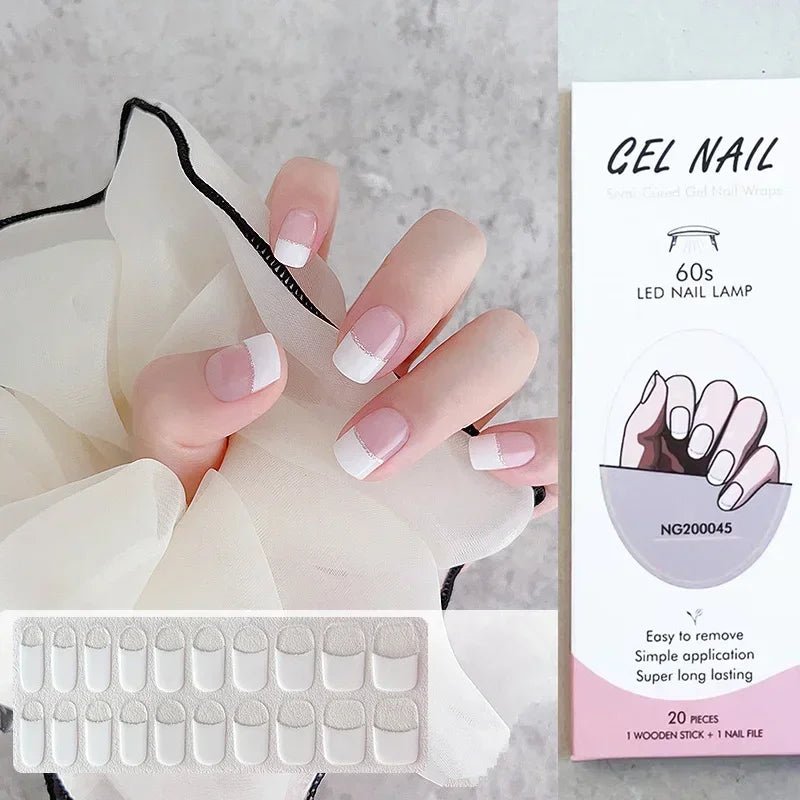 16/18/20Tips Semi - Cured Gel Nail Strips Adhesive Full Cover Stickers for Nails UV Lamp Need Press On Nails Fashion Manicure - Hands of Hope