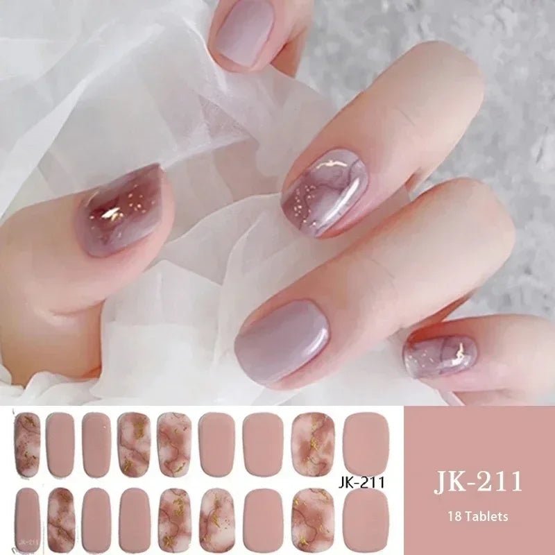 16/18/20Tips Semi - Cured Gel Nail Strips Adhesive Full Cover Stickers for Nails UV Lamp Need Press On Nails Fashion Manicure - Hands of Hope