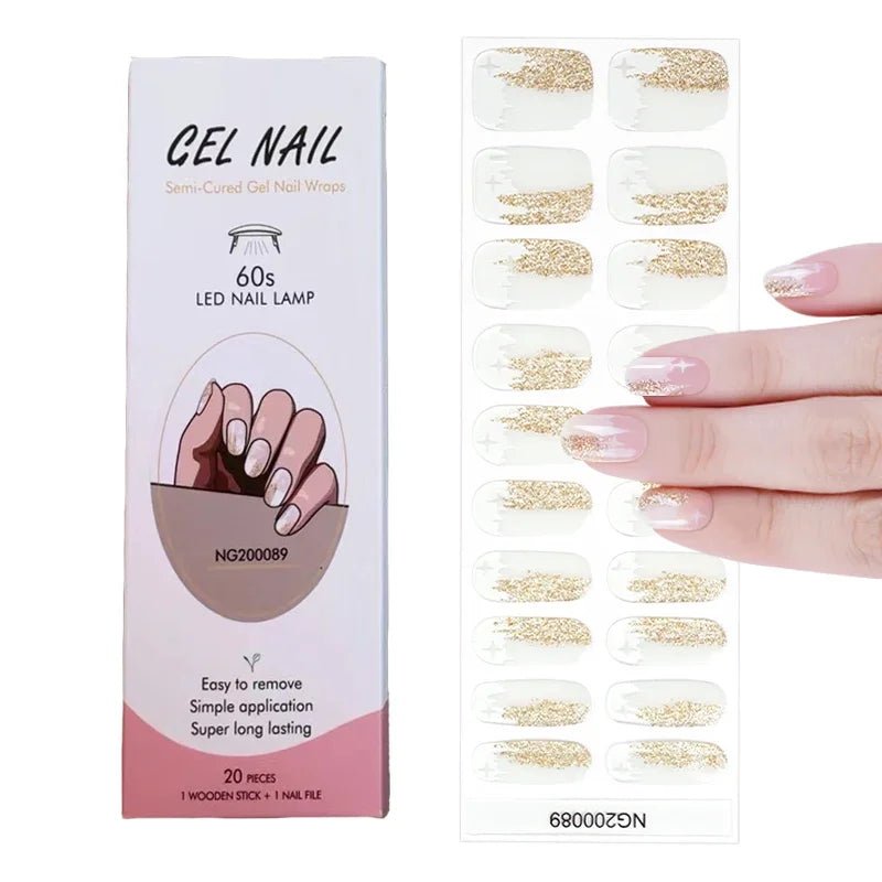 16/18/20Tips Semi - Cured Gel Nail Strips Adhesive Full Cover Stickers for Nails UV Lamp Need Press On Nails Fashion Manicure - Hands of Hope