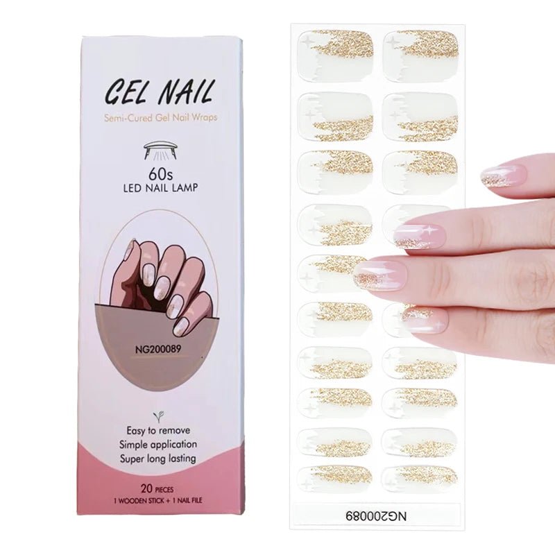 16/18/20Tips Semi - Cured Gel Nail Strips Adhesive Full Cover Stickers for Nails UV Lamp Need Press On Nails Fashion Manicure - Hands of Hope