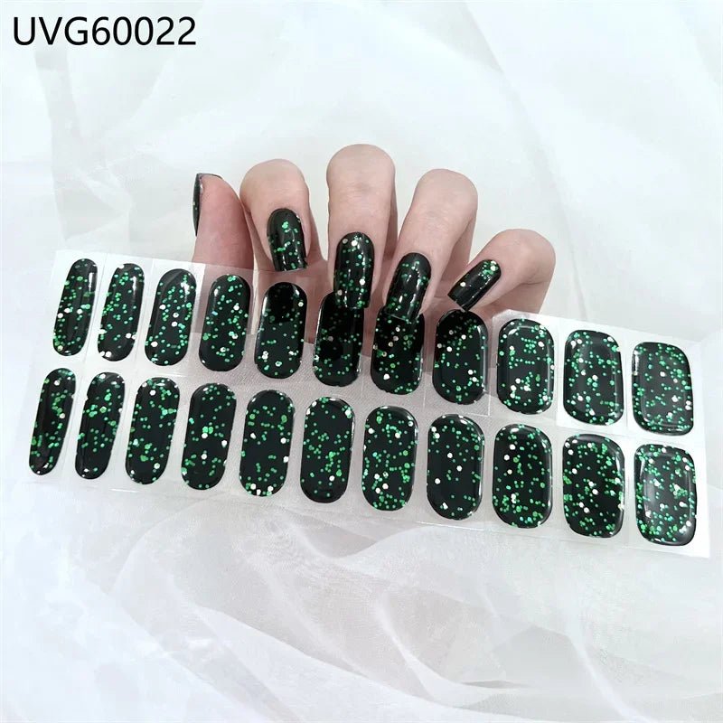 16/18/20Tips Semi - Cured Gel Nail Strips Adhesive Full Cover Stickers for Nails UV Lamp Need Press On Nails Fashion Manicure - Hands of Hope
