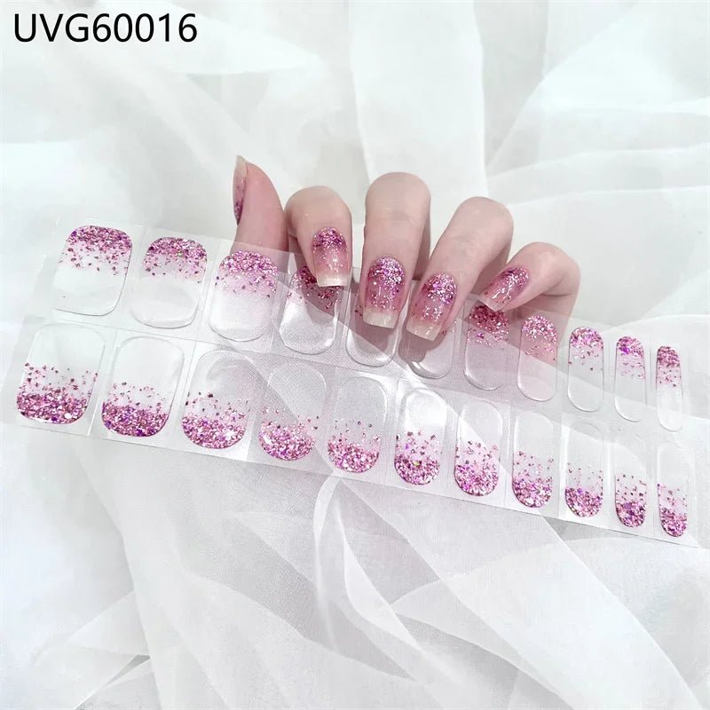 16/18/20Tips Semi - Cured Gel Nail Strips Adhesive Full Cover Stickers for Nails UV Lamp Need Press On Nails Fashion Manicure - Hands of Hope