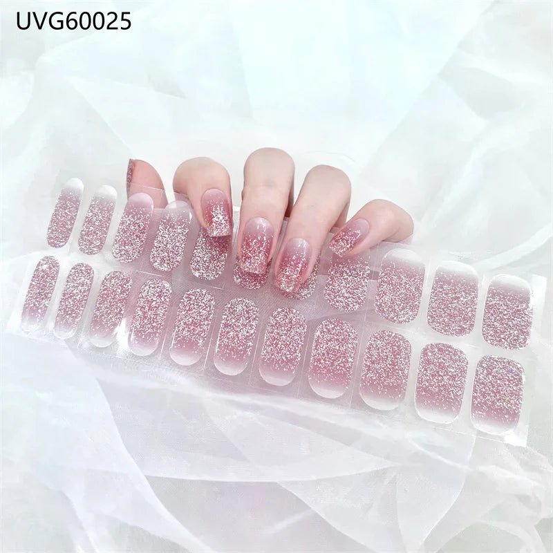16/18/20Tips Semi - Cured Gel Nail Strips Adhesive Full Cover Stickers for Nails UV Lamp Need Press On Nails Fashion Manicure - Hands of Hope