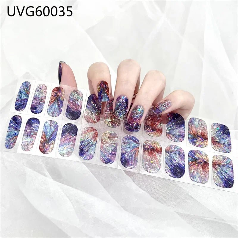 16/18/20Tips Semi - Cured Gel Nail Strips Adhesive Full Cover Stickers for Nails UV Lamp Need Press On Nails Fashion Manicure - Hands of Hope