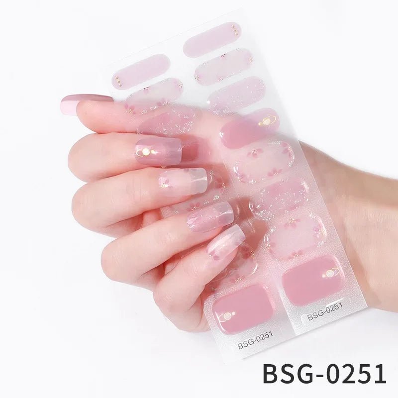 16/18/20Tips Semi - Cured Gel Nail Strips Adhesive Full Cover Stickers for Nails UV Lamp Need Press On Nails Fashion Manicure - Hands of Hope