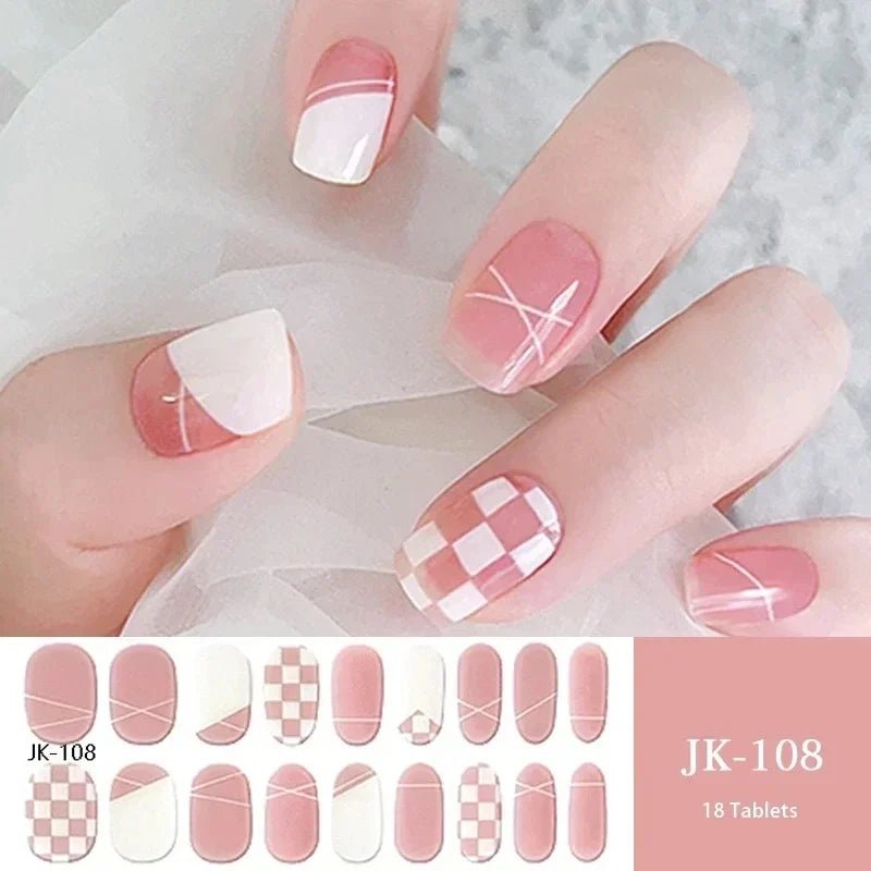 16/18/20Tips Semi - Cured Gel Nail Strips Adhesive Full Cover Stickers for Nails UV Lamp Need Press On Nails Fashion Manicure - Hands of Hope