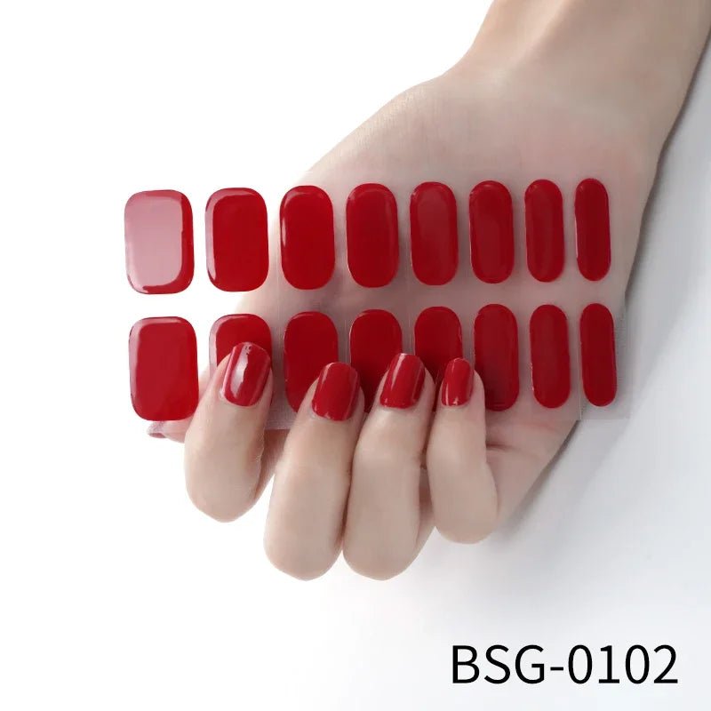 16/18/20Tips Semi - Cured Gel Nail Strips Adhesive Full Cover Stickers for Nails UV Lamp Need Press On Nails Fashion Manicure - Hands of Hope