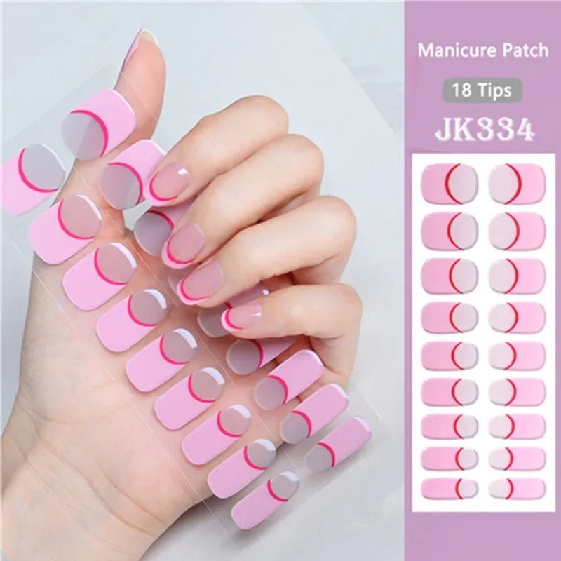 16/18/20Tips Semi - Cured Gel Nail Strips Adhesive Full Cover Stickers for Nails UV Lamp Need Press On Nails Fashion Manicure - Hands of Hope